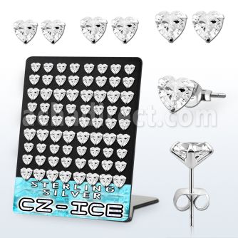 brczht silver ear stud with 6 8mm prong set heart cz stone