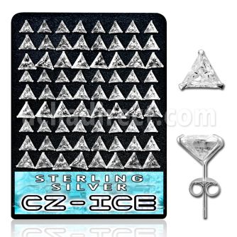 brcztr silver ear stud with clear prong set triangle cz stones