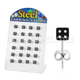 brdi5 stainless steel ear stud w arylic b w uv dice tops