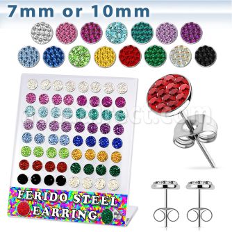 brerfr1 316l steel earring with assorted colored ferido crystal