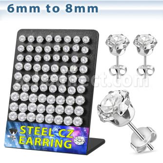 brescz 36 pcs stainless steel earring stud with prong cz stone