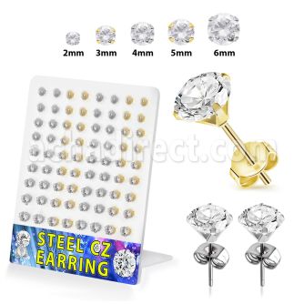 breszr4 gold pvd plated steel ear studs 2mm to 6mm cz 36