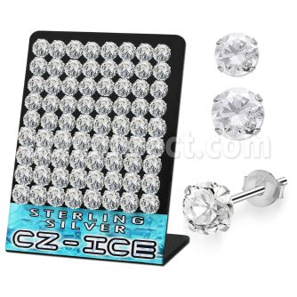 brmcz9 silver ear stud with big clear prong set round cz stone