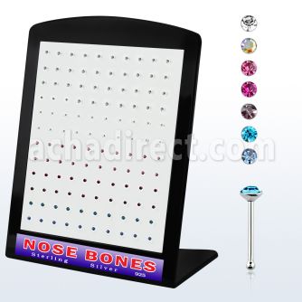 brnbm6 display w 120 silver nose bone w 1.5mm mixed crystal top