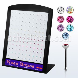brnbmm silver nose bone with round assorted colored crystal top