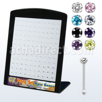 brnbzm2 display w silver nose bones, 22g w 1.5mm mix color czs