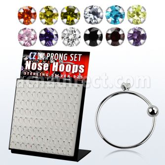 brnhmx12 board silver noose hoop w 1 5mm prong set round cz stone