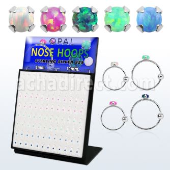 brnhmx23 board w silver nose hoop w 2mm prong set synthetic opal