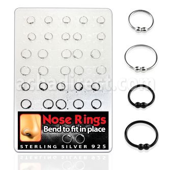 brnhp11 silver nose hoops with double halve black ball closure