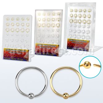 brnhp13 board of silver gold silver noose hoops with ball
