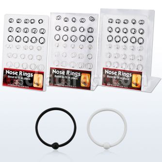 brnhp14 board of b w plated sterling silver nose hoops with ball