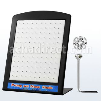 brnspc silver nose stud with round prong clear crystal top