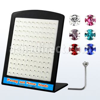 brnspm silver nose stud with round prong colored crystal top