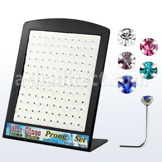 brnspmm silver nose stud with round prong colored crystal top