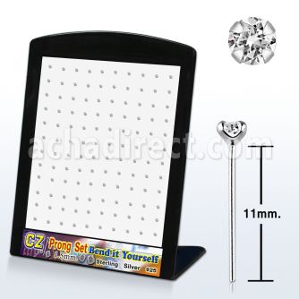 brnyzc silver bend it yourself nose stud with prong clear cz