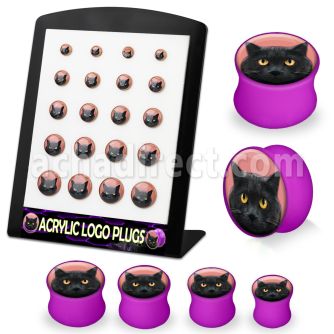 brpg165 board of purple acrylic double flared plug with black cat