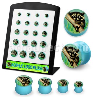 brpg171 board of blue acrylic double flare logo plug w raccoon
