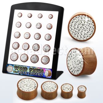brpg172 display w multi crystal sawo wood double flared plugs