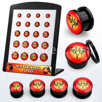 brpg184 display w black acrylic plug w a tribal dragon bat logo