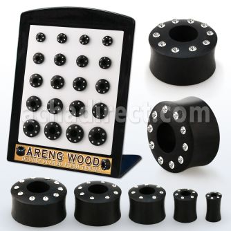 brpg206 display w areng wood double flared flesh tunnel crystal