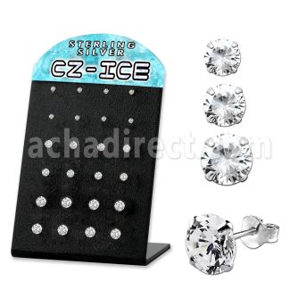 brsczs sterling silver ear stud w small round clear prong cz