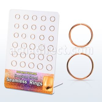 brsel10 board w 30 pcs rose gold plated 316l steel seamless ring