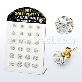 brsgp2 silver ear stud w 18k gold plating round prong cz