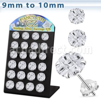 brsv9g silver ear stud w 9 10mm round prong cz stone