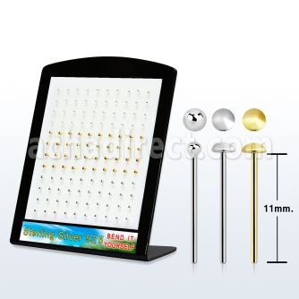 brymx1 silver nose stud w ball flat disc 18k gold plated top
