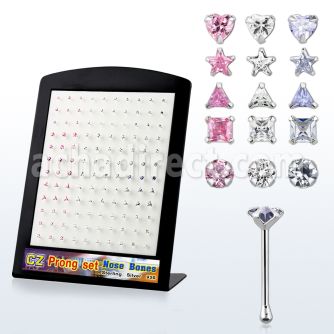 brzbmm silver nose bone with colored prong set cz stone
