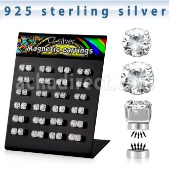 brzmgc silver magnetic ear stud prong clear round cz stone