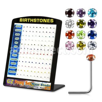 brzst silver nose stud with 2mm round prong set cz birthstones