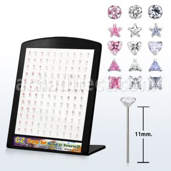 brzymm silver bend it urself nose stud w prong colored cz stone