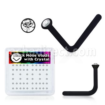 bxa3 black acrylic nose studs with round clear crystal top