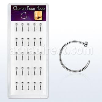 bxcln1 display with 25 pcs of 316l steel clip on nose hoops