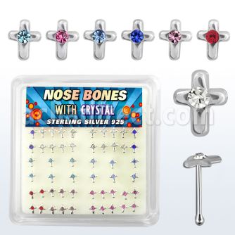 bxcrm silver nose bone with cross top w 1 5mm crystal center