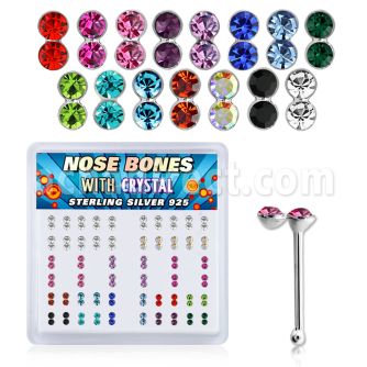 bxdbm silver nose bone with round colored twin crystal