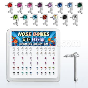 bxdpm silver nose bone w dolphin top with colored crystals