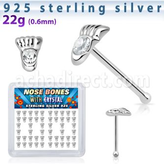 bxftc box w 52 pcs. silver nose bones w foot print shaped top