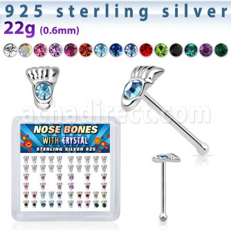 bxftm silver nose bone with colored crystal foot print top