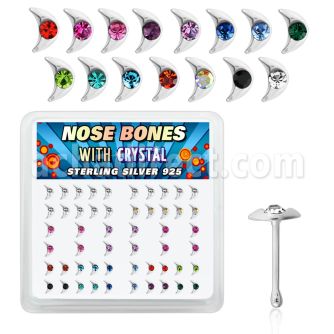 bxmo2m silver nose bone with central crystal moon shaped top