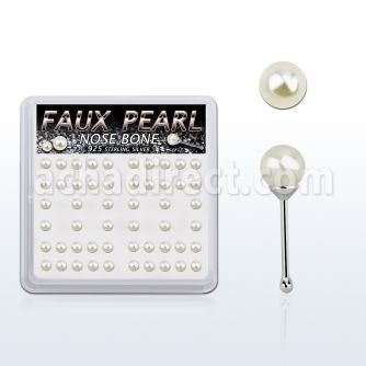 bxnbpr3 box w silver nose bones w 3mm faux pearl ball tops