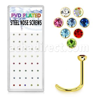 bxns2b gold anodized 316l nose screw with colored crystal top