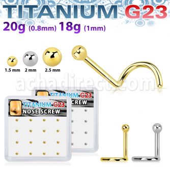 bxuns5 box w titanium g23 nose screws 20g w 2mm ball shaped tops