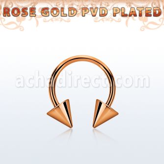 cbettcn5 rose gold pvd plated steel circular barbell w 5mm cones