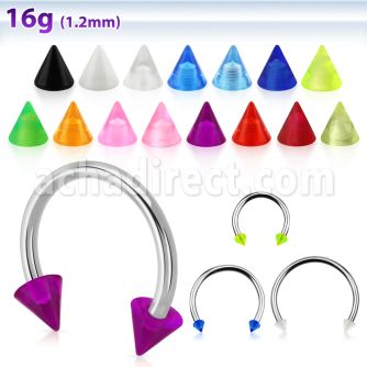 cbeuvcnl xxl steel circular barbell, 16g w 3mm uv cones