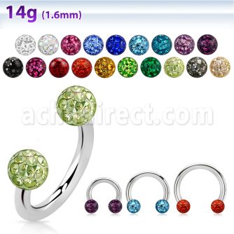 cbfr4 316l circular barbell with resined crystal ball