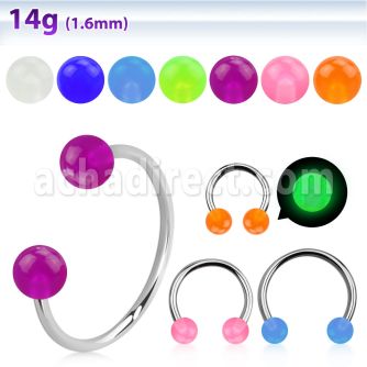 cbglb4l xxl steel circular barbell 14g 4mm glow in the dark ball