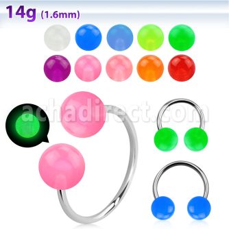 cbglb6l xxl steel circular barbell 14g 6mm glow in the dark ball