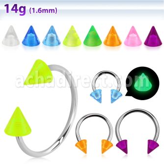 cbglcn5l xxl steel circular barbell 14g 5mm glow in the dark cone